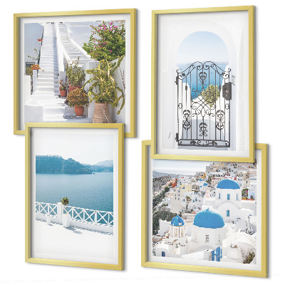 Set of 4 wall art pieces White stairs plants sea