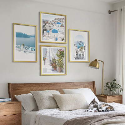 Set of 4 wall art pieces White stairs plants sea