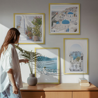 Set of 4 wall art pieces White stairs plants sea