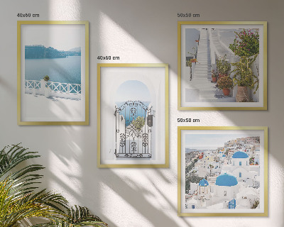 Set of 4 wall art pieces White stairs plants sea