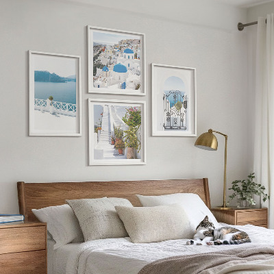 Set of 4 wall art pieces White stairs plants sea