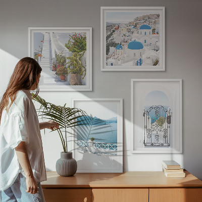 Set of 4 wall art pieces White stairs plants sea