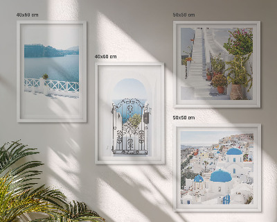 Set of 4 wall art pieces White stairs plants sea