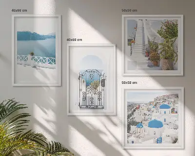 Wall art set of 4 white stairs with plants and sea scenery