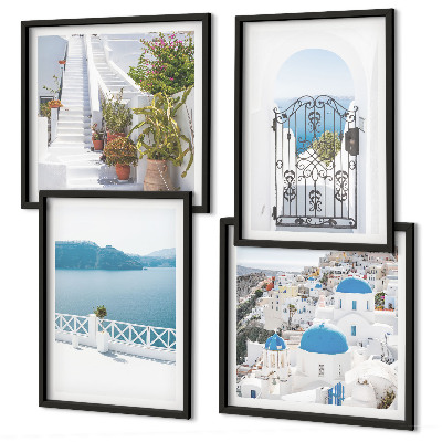 Set of 4 wall art pieces White stairs plants sea