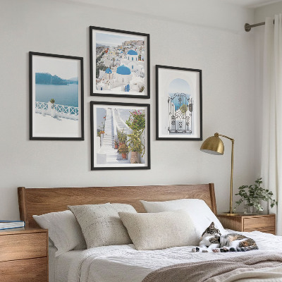 Set of 4 wall art pieces White stairs plants sea