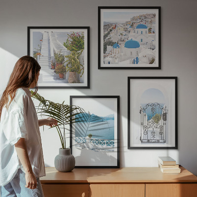 Set of 4 wall art pieces White stairs plants sea