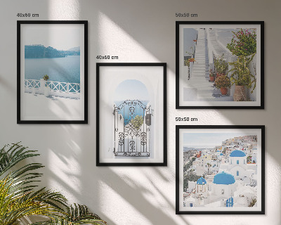Set of 4 wall art pieces White stairs plants sea