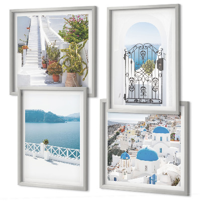 Set of 4 wall art pieces White stairs plants sea