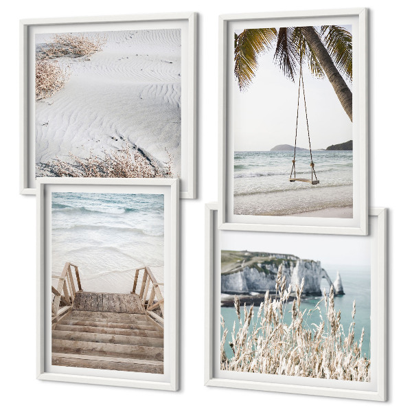 Wall art set Beach stairs swing sea