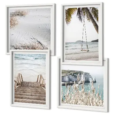 Wall art set beach stairs swing sea view