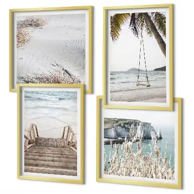 Wall art set beach stairs swing sea view