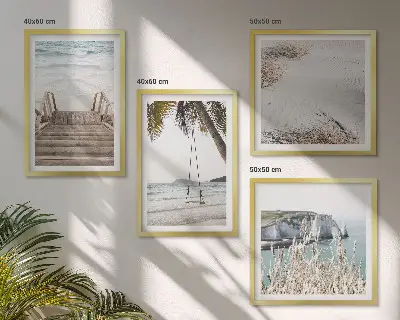 Wall art set beach stairs swing sea view