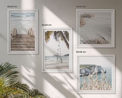 Wall art set Beach stairs swing sea