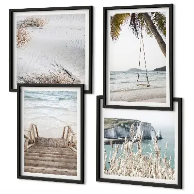 Wall art set beach stairs swing sea view