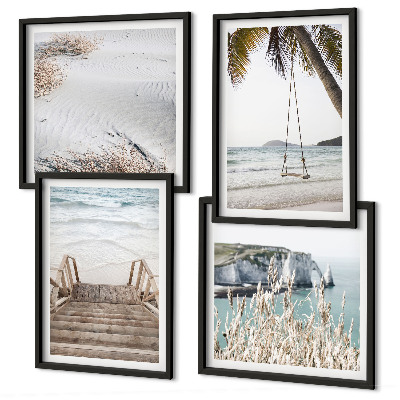 Wall art set Beach stairs swing sea