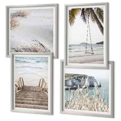 Wall art set beach stairs swing sea view
