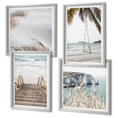 Wall art set Beach stairs swing sea