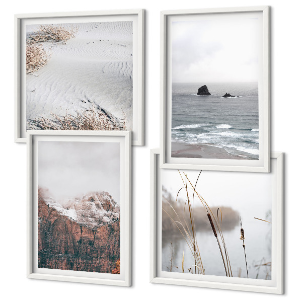Set of 4 wall art pieces Abstract waves gray pastel