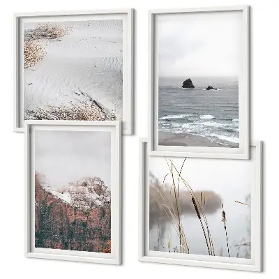 Abstract waves wall art set of 4 gray pastel pieces