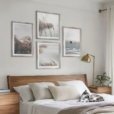 Abstract waves wall art set of 4 gray pastel pieces
