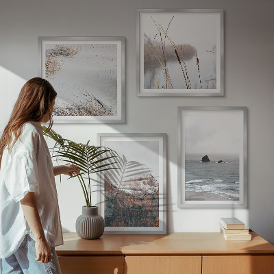 Set of 4 wall art pieces Abstract waves gray pastel