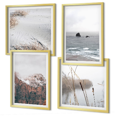 Set of 4 wall art pieces Abstract waves gray pastel