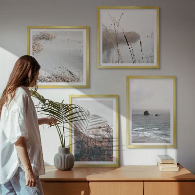 Set of 4 wall art pieces Abstract waves gray pastel