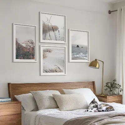 Abstract waves wall art set of 4 gray pastel pieces