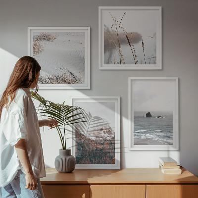 Set of 4 wall art pieces Abstract waves gray pastel