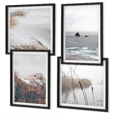 Set of 4 wall art pieces Abstract waves gray pastel