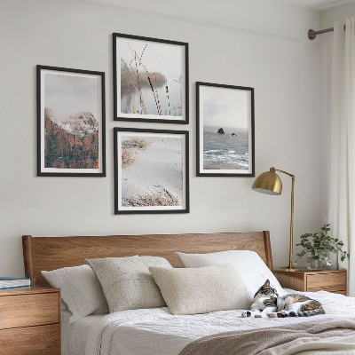Set of 4 wall art pieces Abstract waves gray pastel