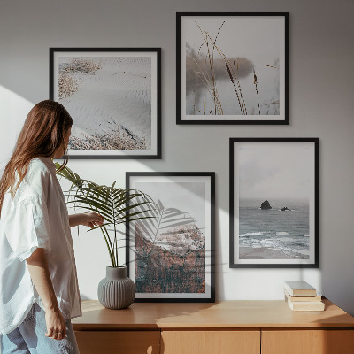 Set of 4 wall art pieces Abstract waves gray pastel