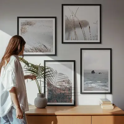 Abstract waves wall art set of 4 gray pastel pieces