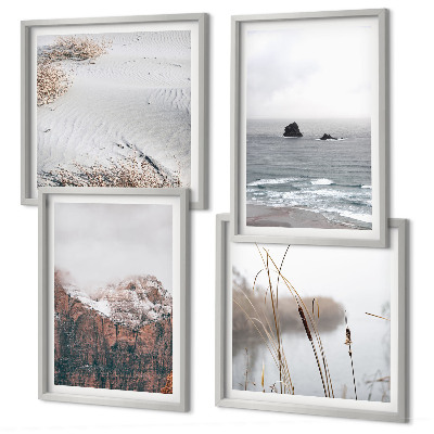 Set of 4 wall art pieces Abstract waves gray pastel