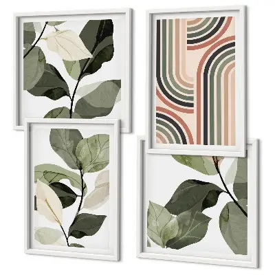 Multi-piece wall decor set with geometric plant motifs