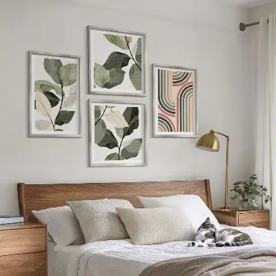 Multi-piece wall decor set with geometric plant motifs