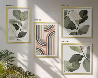 Multi-piece wall decor set with geometric plant motifs