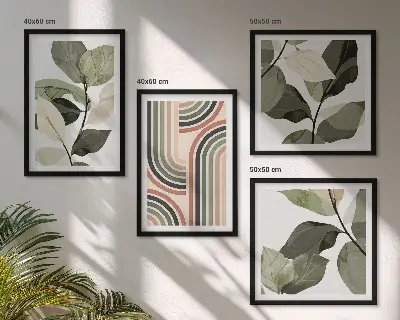 Multi-piece wall decor set with geometric plant motifs