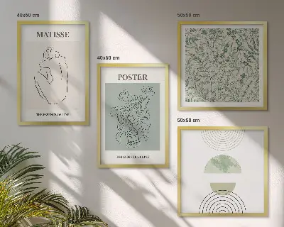 Set of 4 wall art pieces with botanical line art and minimalist patterns