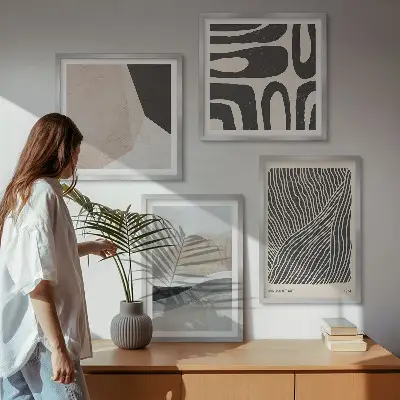 Wall art set with abstract boho decorative patterns