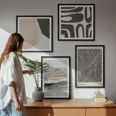 Wall art set with abstract boho decorative patterns