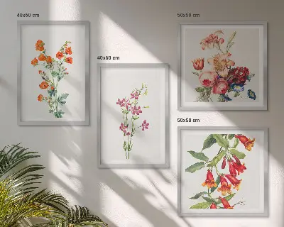 Multi-piece wall decor set floral painting in a retro style