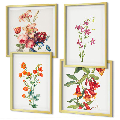 Multi-piece wall decor set Flowers painting retro style