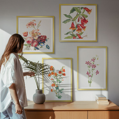 Multi-piece wall decor set Flowers painting retro style