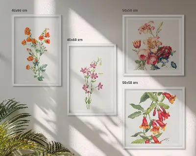 Multi-piece wall decor set floral painting in a retro style