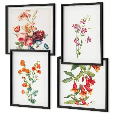 Multi-piece wall decor set floral painting in a retro style