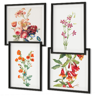 Multi-piece wall decor set Flowers painting retro style