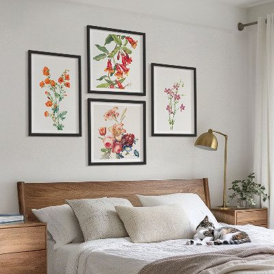 Multi-piece wall decor set Flowers painting retro style