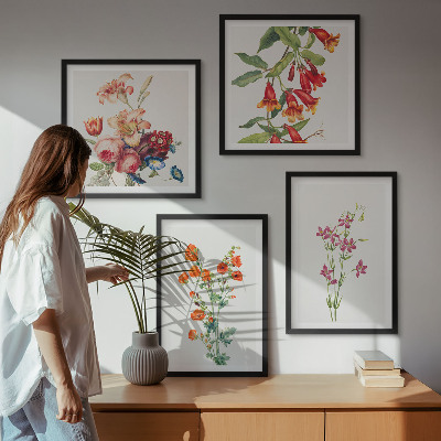 Multi-piece wall decor set Flowers painting retro style